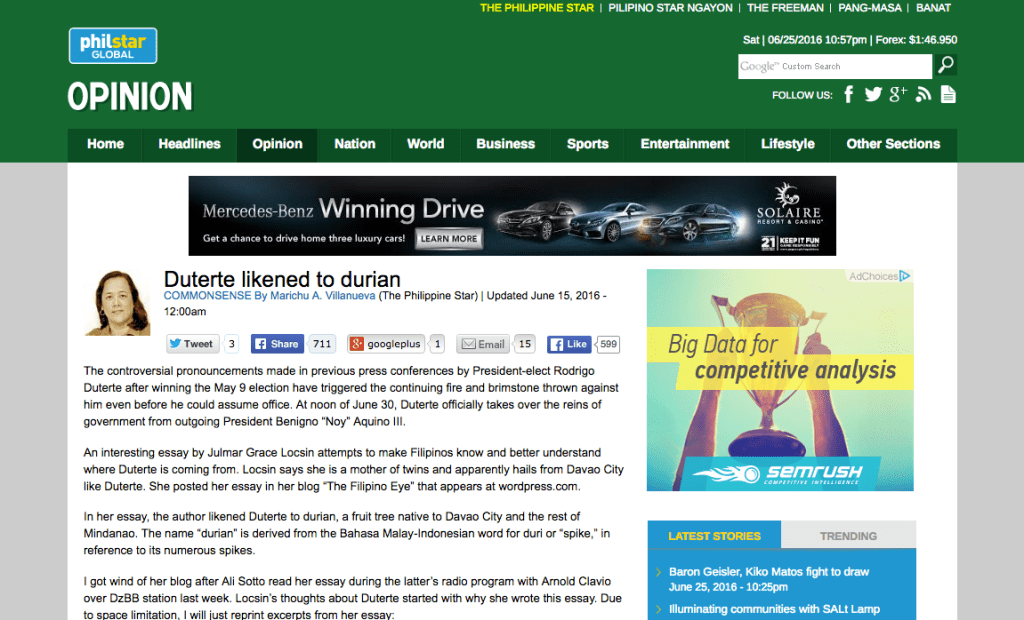 Duterte Likened to Durian